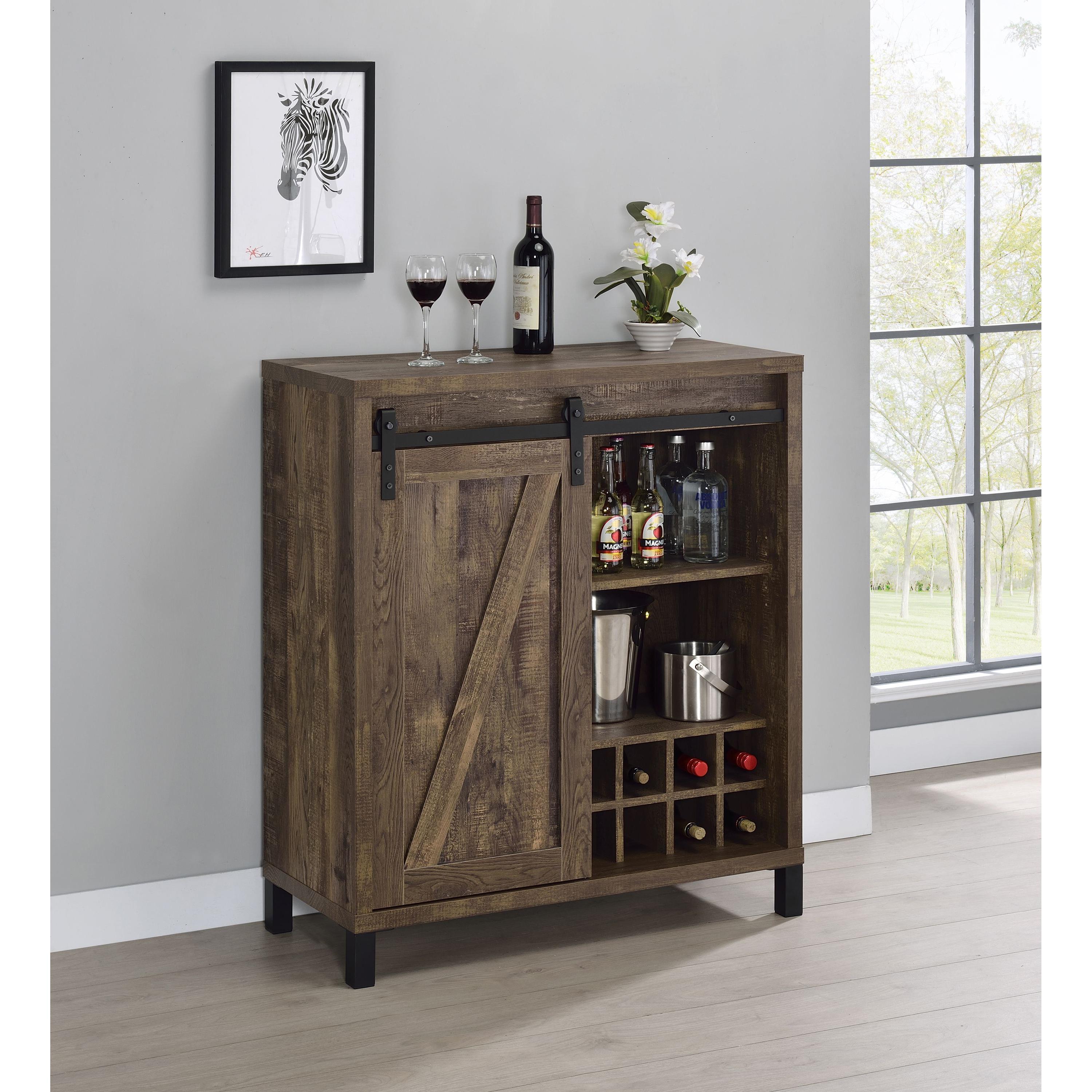  Coaster Furniture Arlington 182852 Sliding Door Home Bar Wine Cabinet - Rustic Oak IMAGE 8