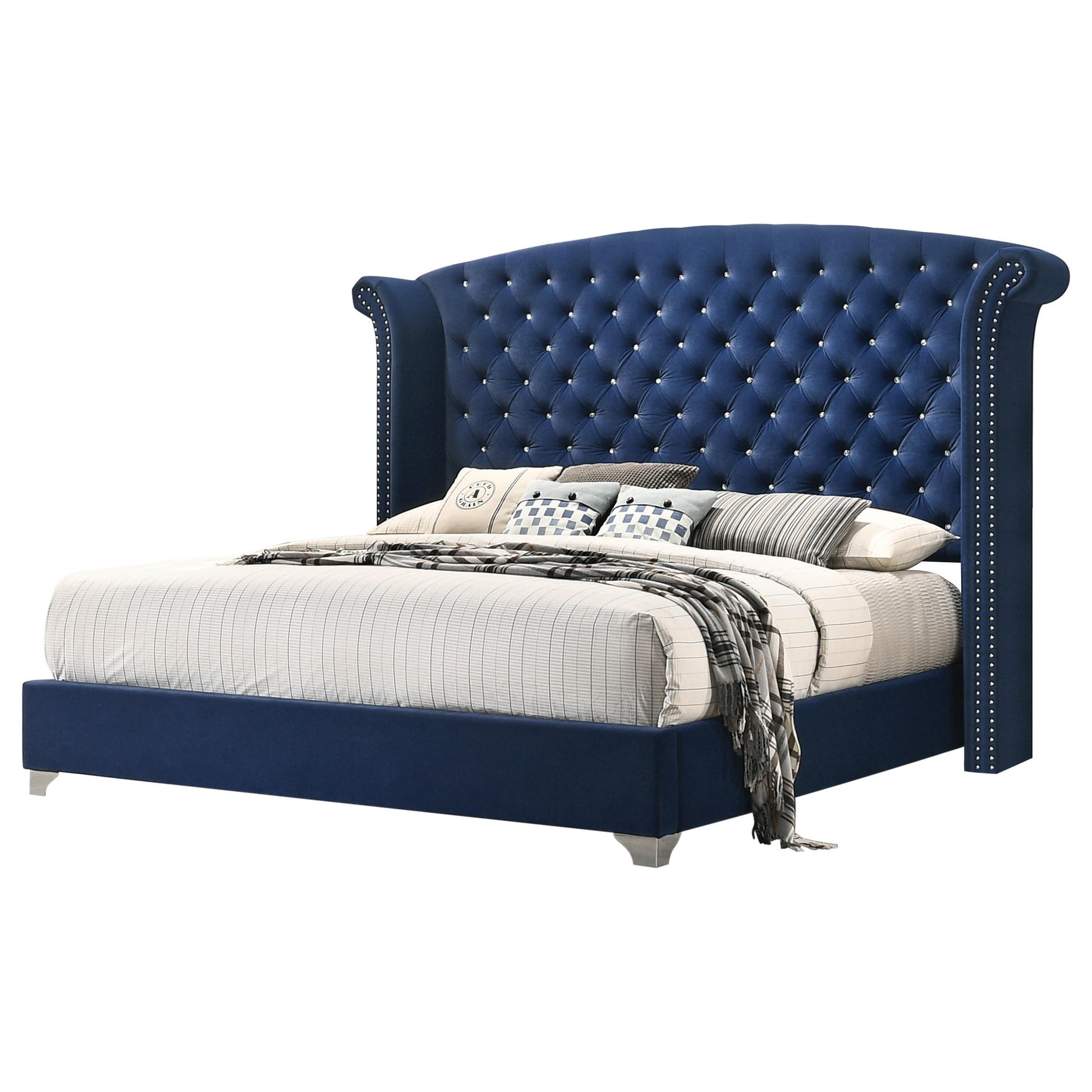  Size_King  -- Melody 223371KE Upholstered Eastern King Wingback Bed - Pacific Blue IMAGE 1