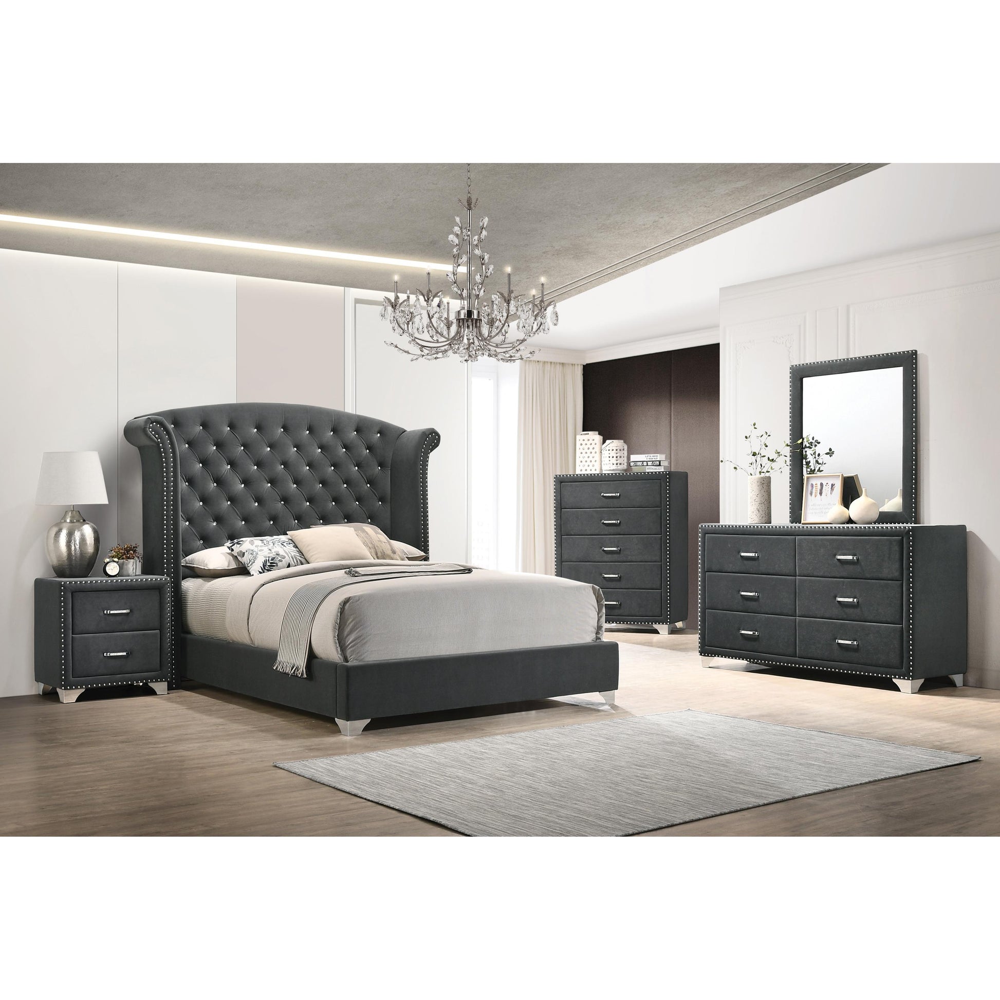  Coaster Furniture Melody 223384 Upholstered Dresser Mirror - Grey IMAGE 2