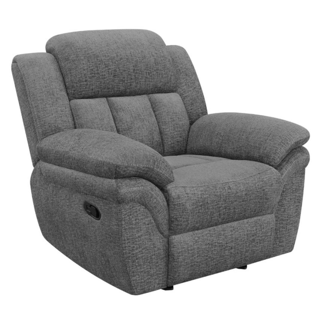  Coaster Furniture Bahrain 609543 Upholstered Glider Recliner - Charcoal IMAGE 1