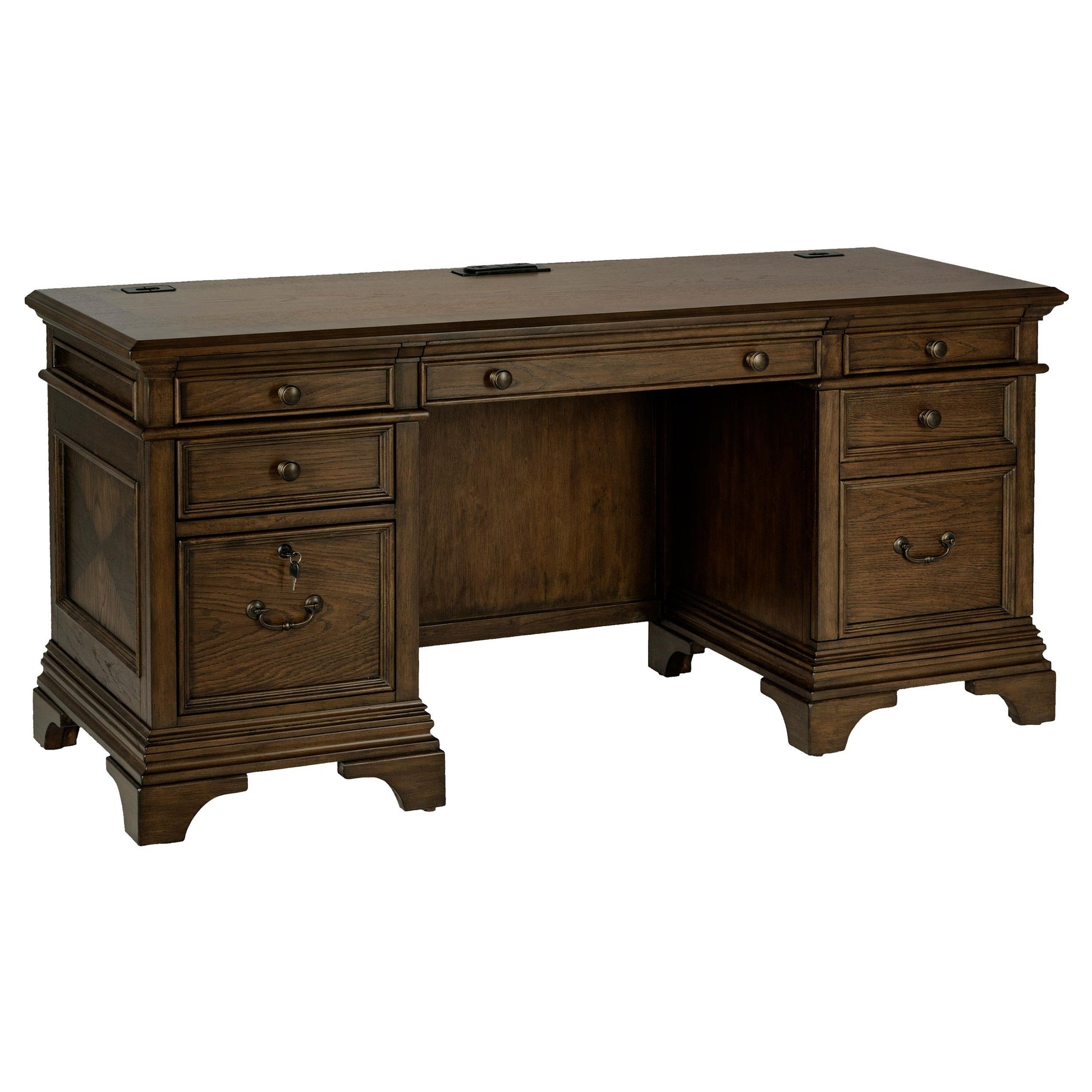  Coaster Furniture Hartshill 881282 66-inch 5-Drawer Credenza Office Desk - Burnish Oak IMAGE 1
