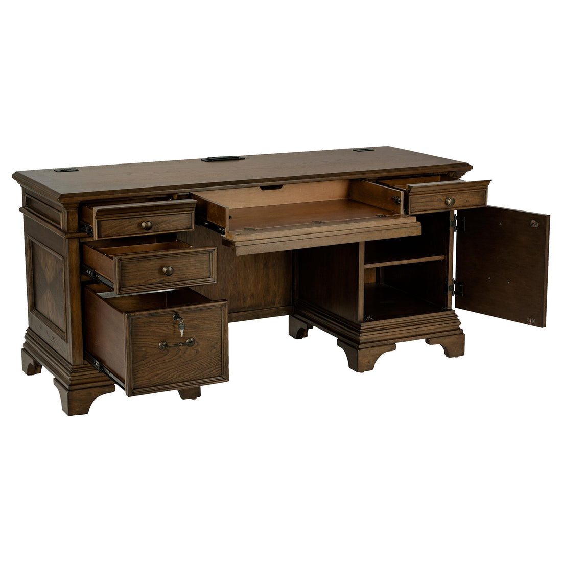  Coaster Furniture Hartshill 881282 66-inch 5-Drawer Credenza Office Desk - Burnish Oak IMAGE 1