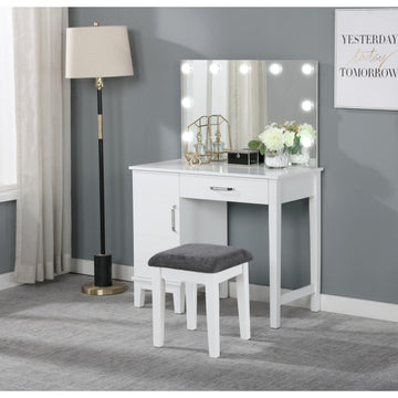 Coaster Furniture Elijah 931149 Vanity Set with Lighting & Stool - White and Dark Grey IMAGE 1