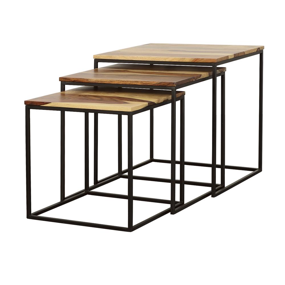  Coaster Furniture Belcourt 931182 3-piece Square Nesting Tables - Natural and Black IMAGE 3
