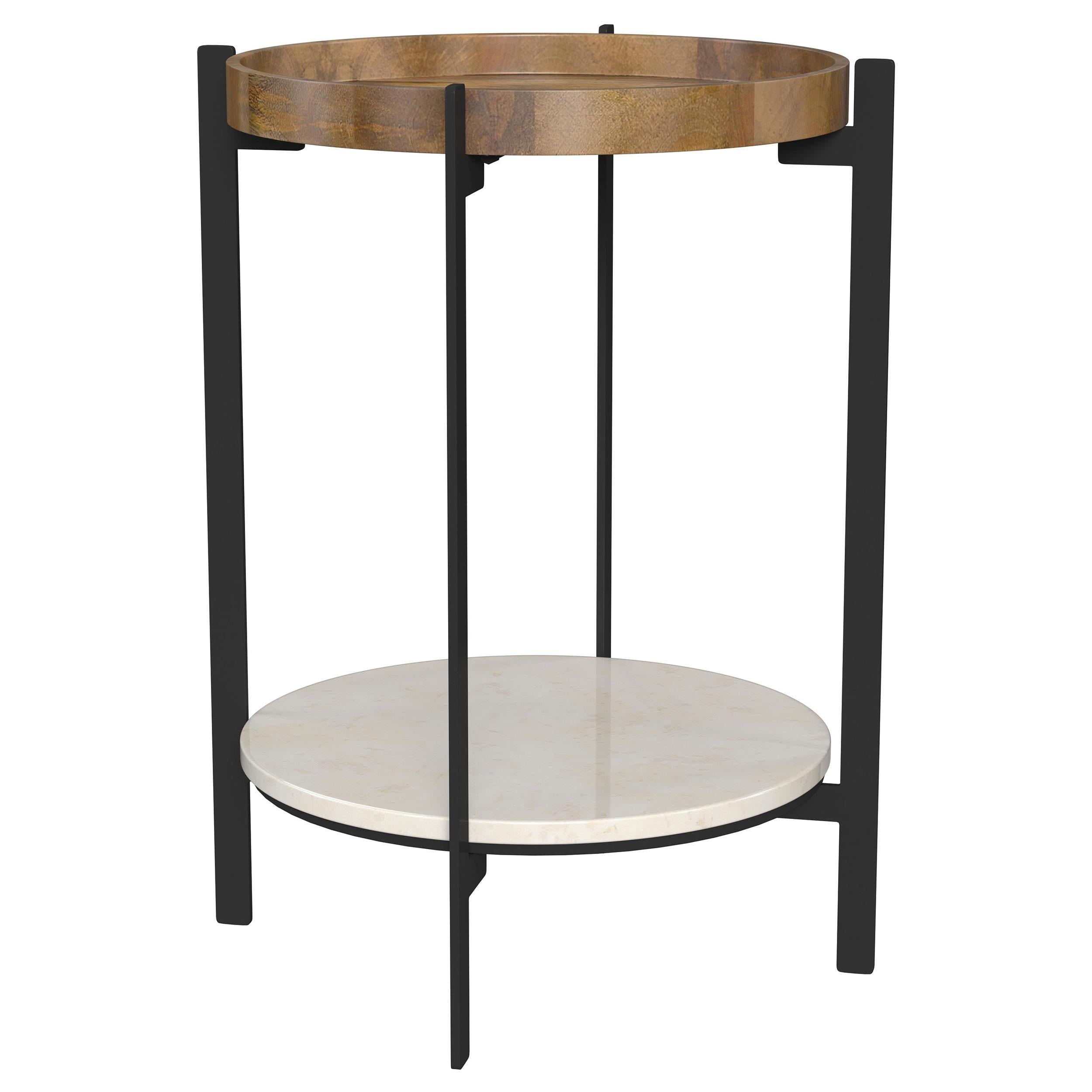  Coaster Furniture Adhvik 931218 Round End Side Table Marble Shelf - Natural and Black IMAGE 1