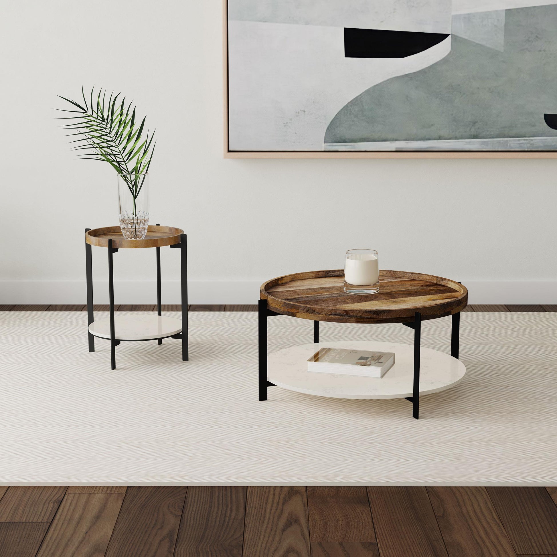  Coaster Furniture Adhvik 931218 Round End Side Table Marble Shelf - Natural and Black IMAGE 5