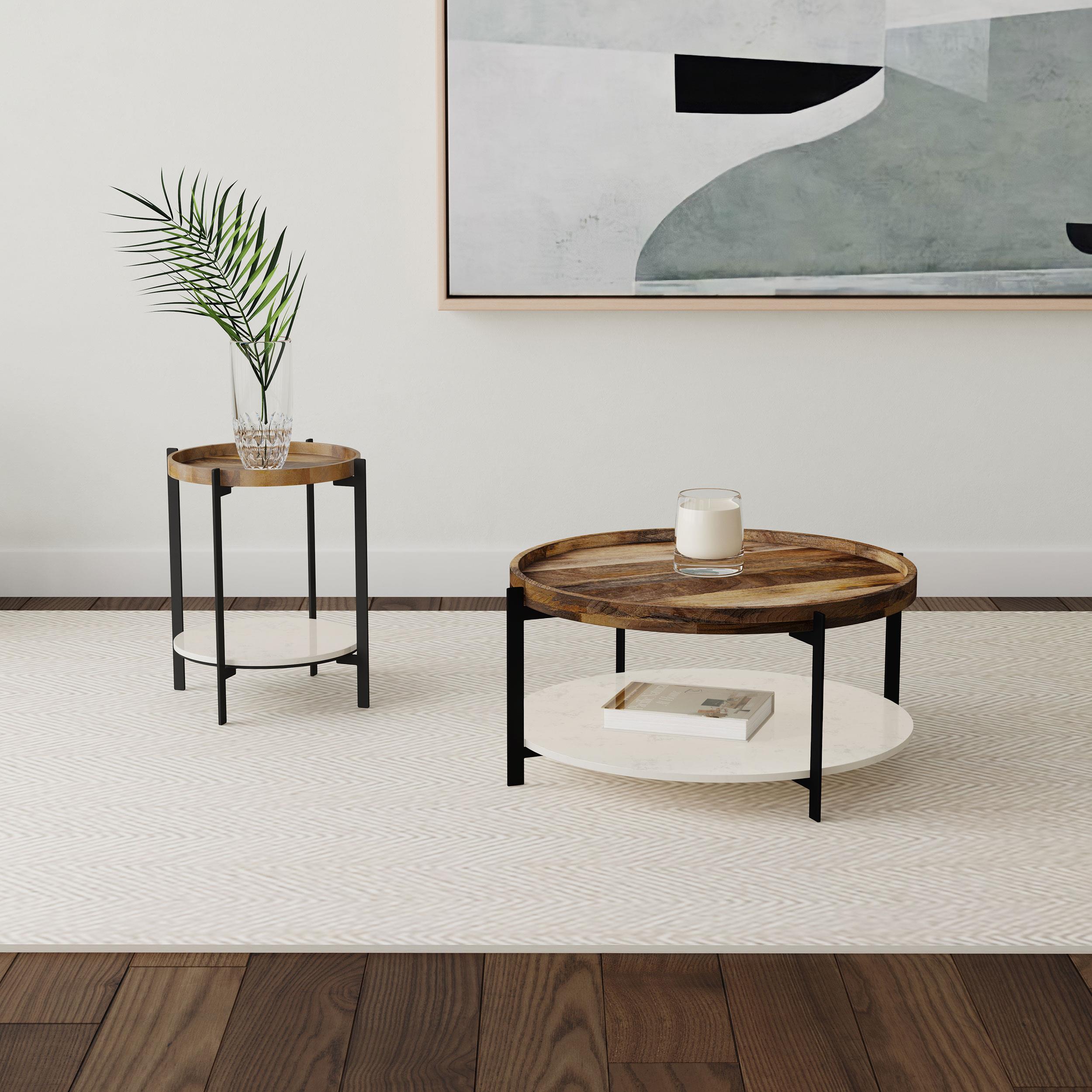  Coaster Furniture Adhvik 931218 Round End Side Table Marble Shelf - Natural and Black IMAGE 5