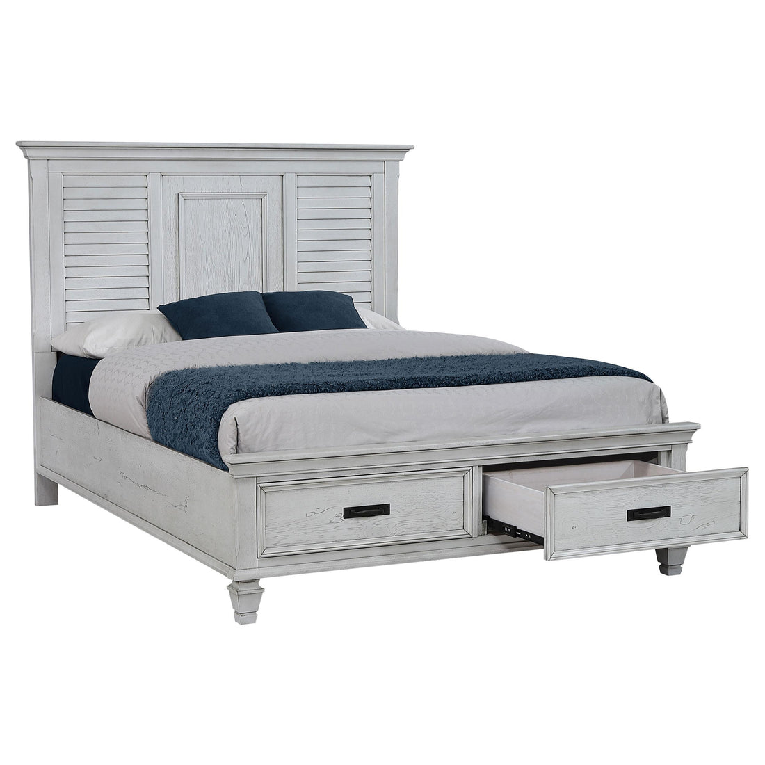  Coaster Furniture Franco 205330Q Wood Queen Storage Panel Bed - Distressed White IMAGE 1
