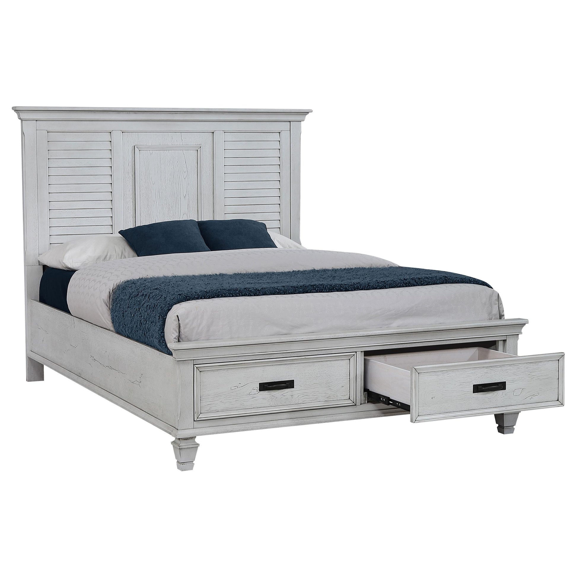  Coaster Furniture Franco 205330Q Wood Queen Storage Panel Bed - Distressed White IMAGE 2