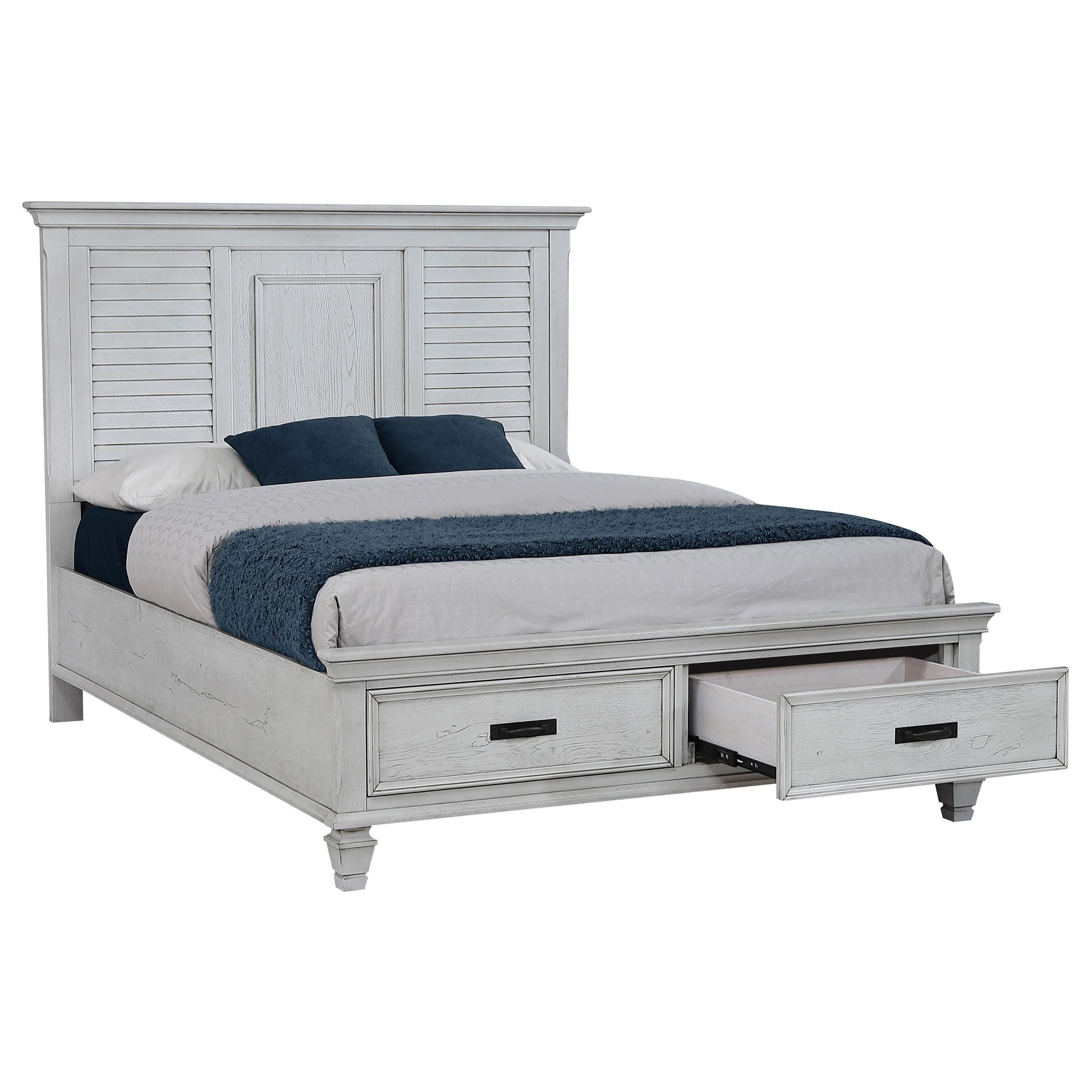  Coaster Furniture Franco 205330Q Wood Queen Storage Panel Bed - Distressed White IMAGE 2