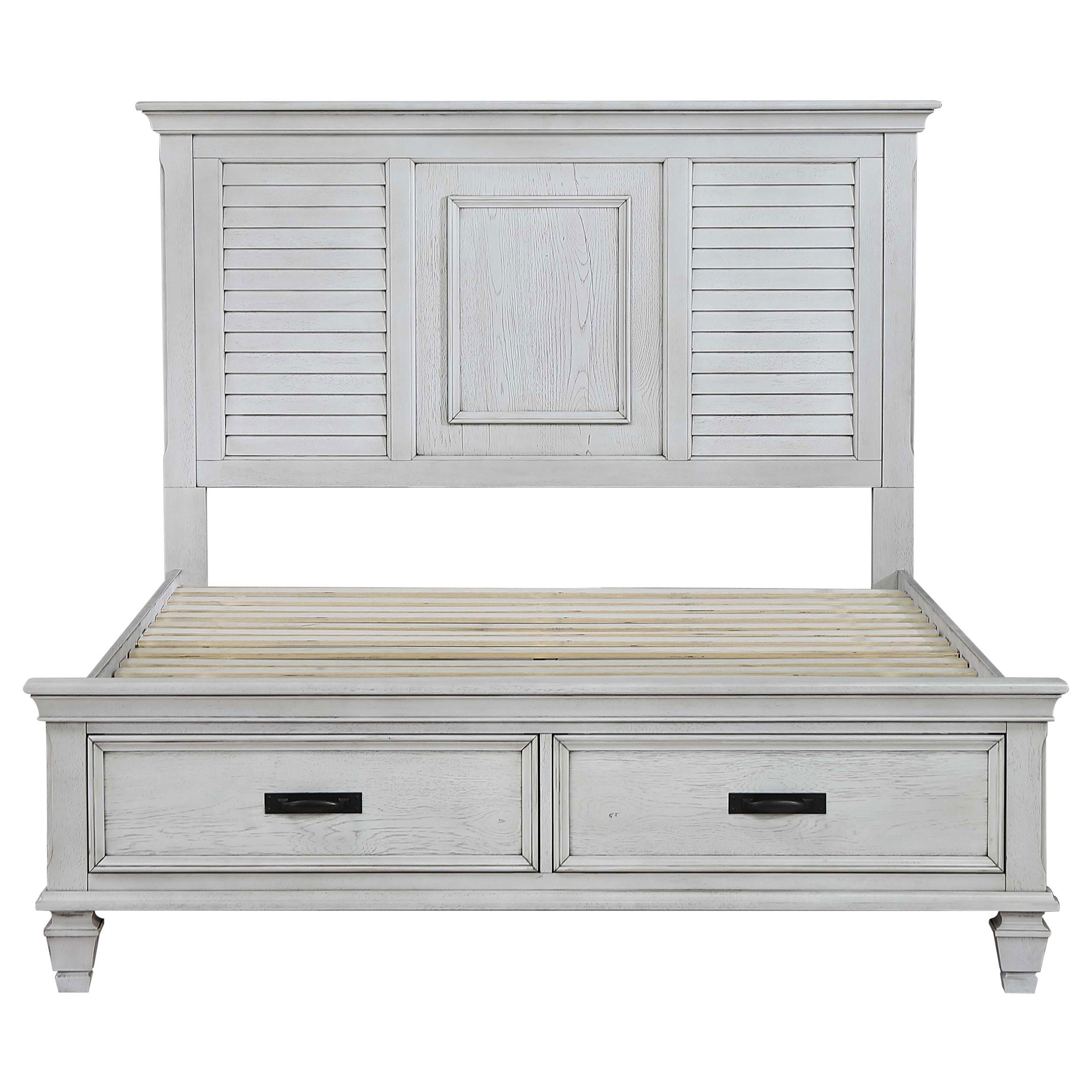  Coaster Furniture Franco 205330Q Wood Queen Storage Panel Bed - Distressed White IMAGE 3