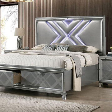  Color_Silver  Size_Queen  -- Furniture of America Emmeline Upholstered Panel Bed with Storage IMAGE 1