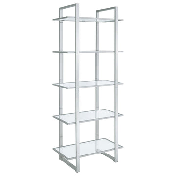  Coaster Furniture Hartford 805538 79-inch 5-shelf Glass Bookshelf - Chrome IMAGE 1