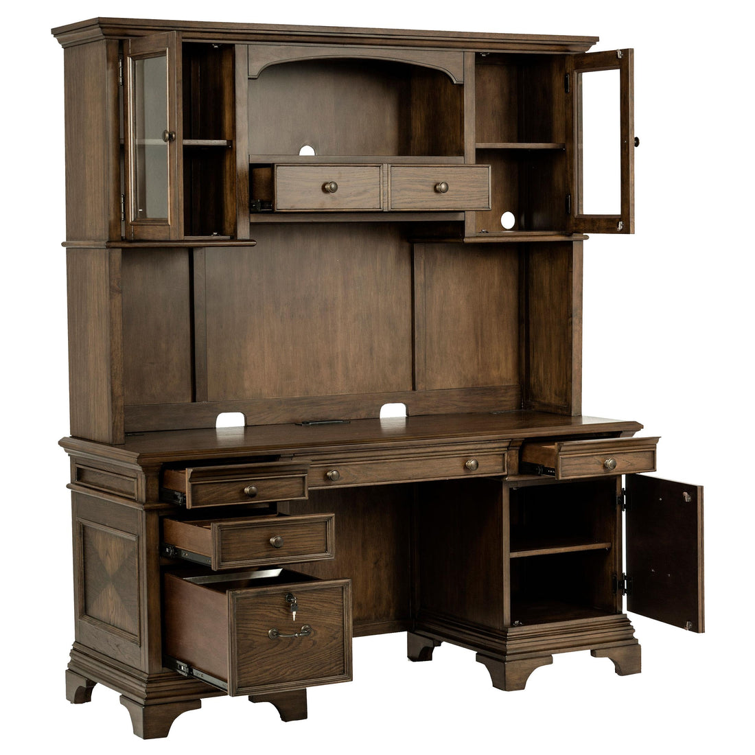  Coaster Furniture Hartshill 881283 66-inch 5-Drawer Credenza with Hutch - Burnished Oak IMAGE 1