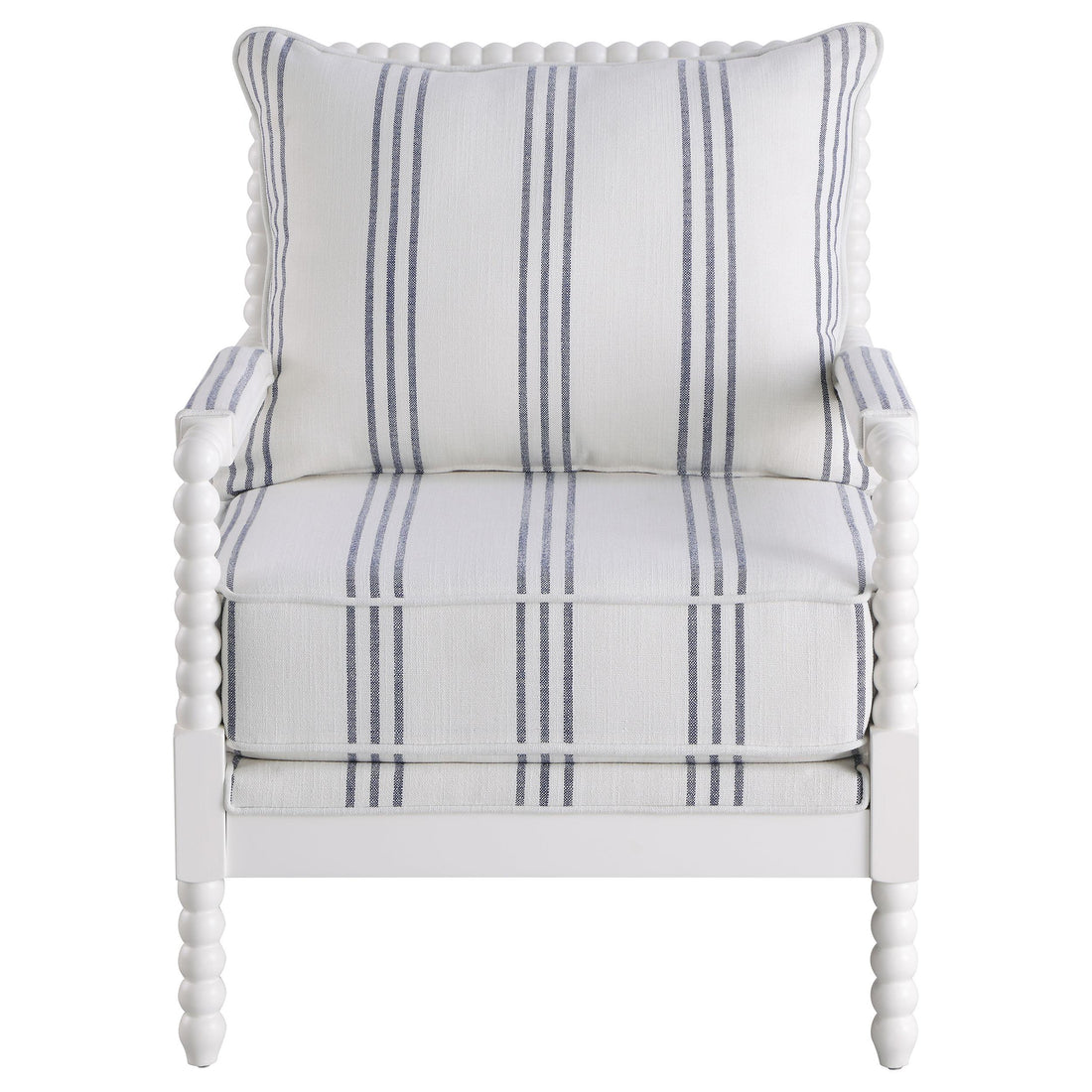  Coaster Furniture Blanchett 903835 Upholstered Bobbin Accent Chair - White and Navy IMAGE 1