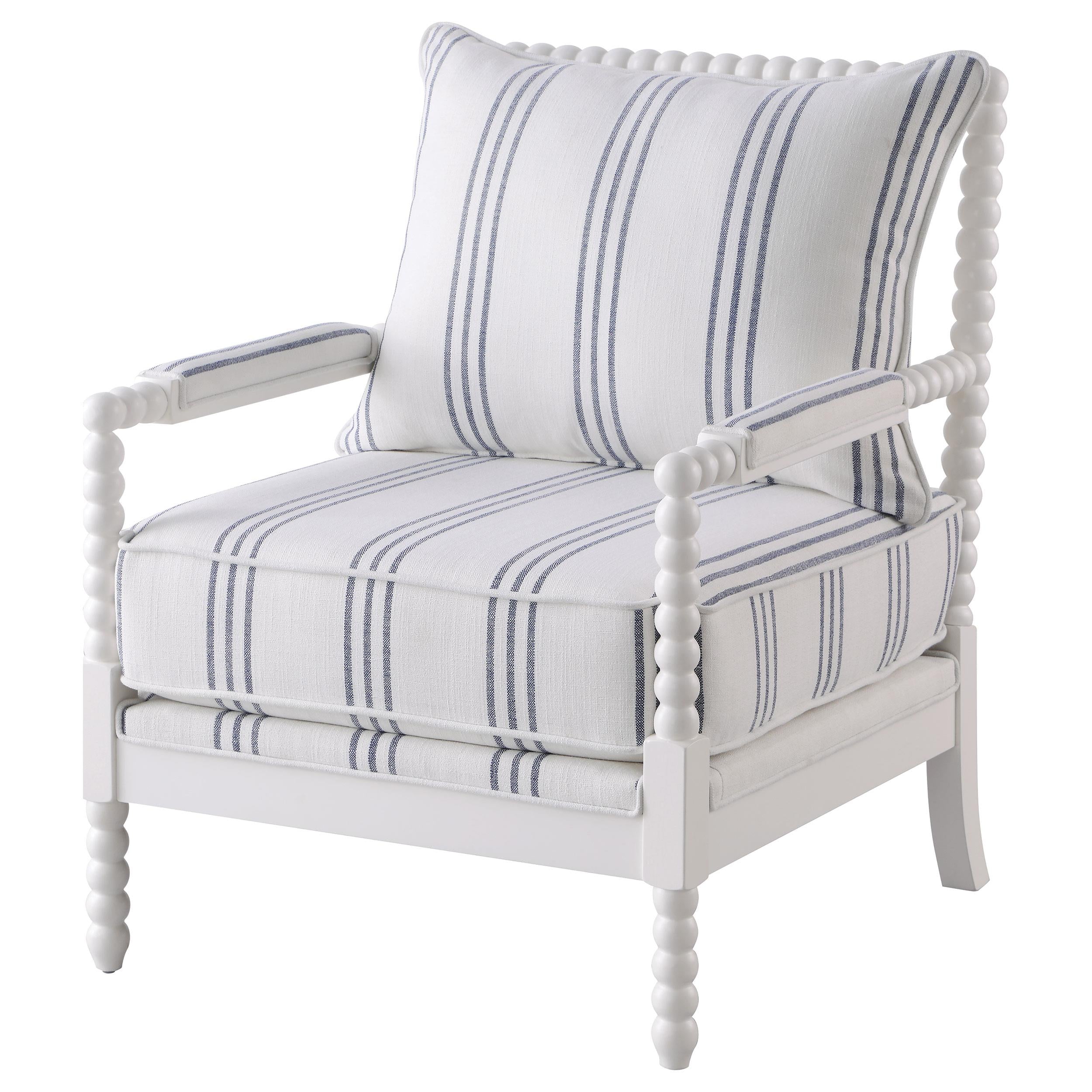  Coaster Furniture Blanchett 903835 Upholstered Bobbin Accent Chair - White and Navy IMAGE 3