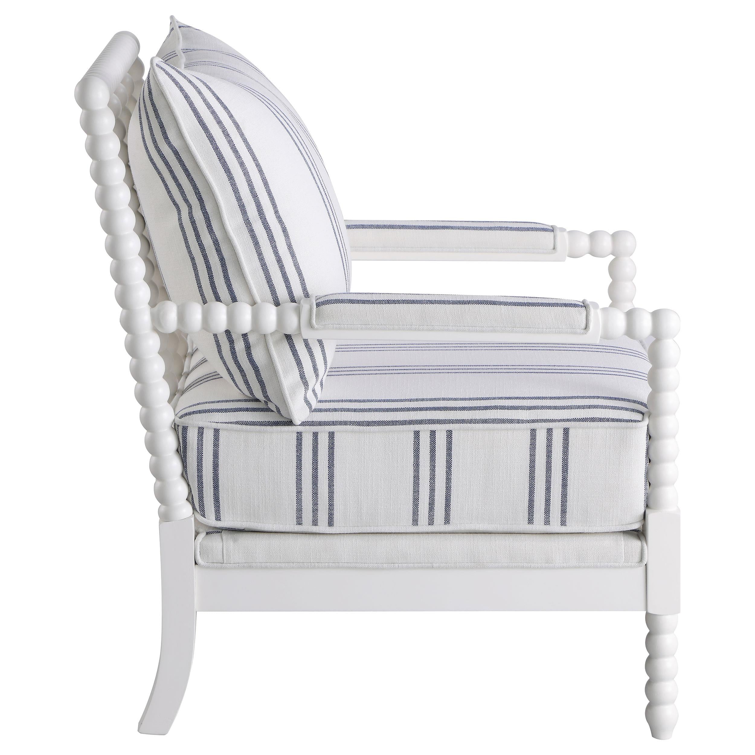  Coaster Furniture Blanchett 903835 Upholstered Bobbin Accent Chair - White and Navy IMAGE 8