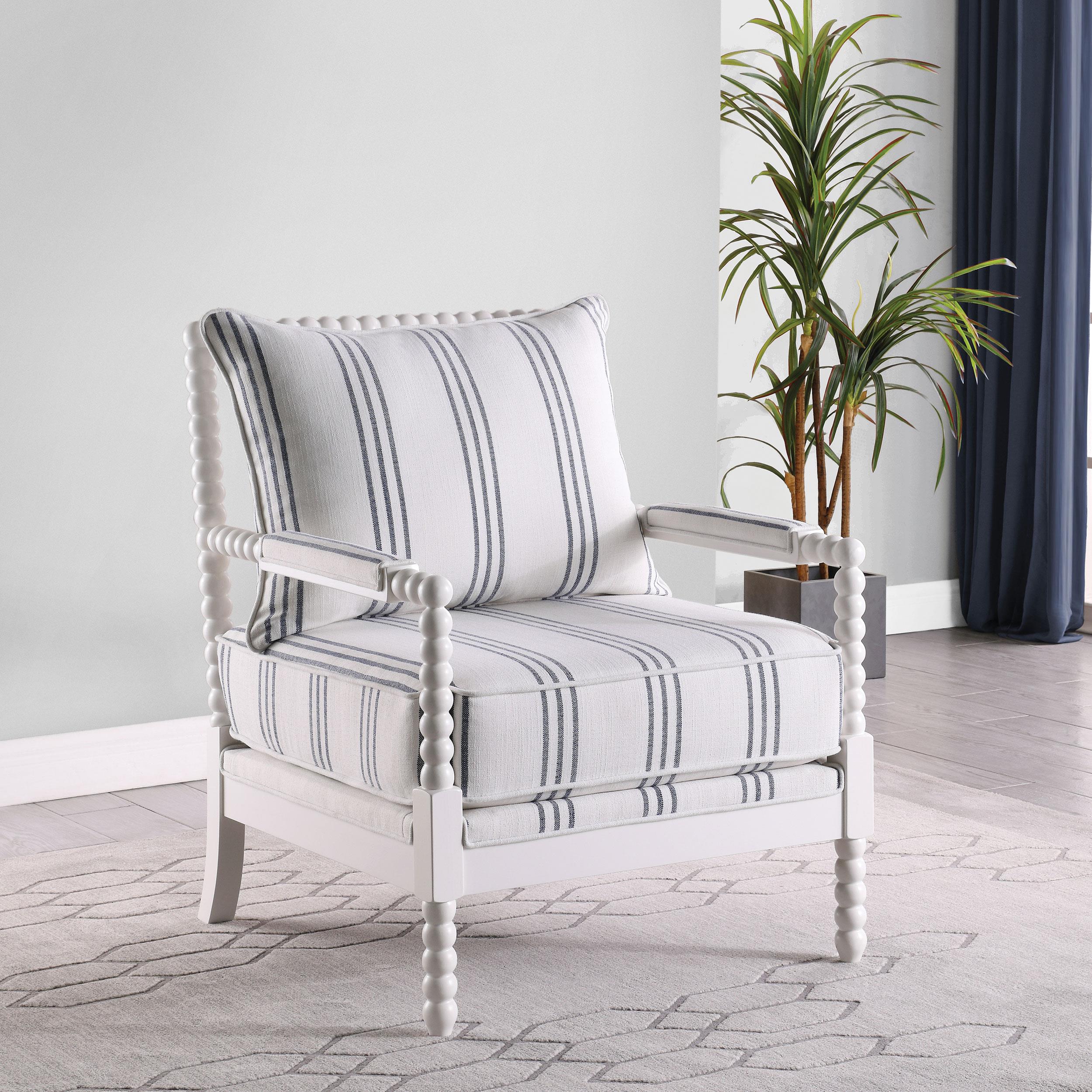  Coaster Furniture Blanchett 903835 Upholstered Bobbin Accent Chair - White and Navy IMAGE 9