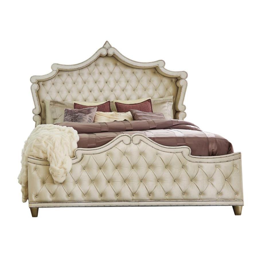  Size_King  -- Antonella 223521KE Upholstered Eastern King Panel Bed - Ivory and Camel IMAGE 1