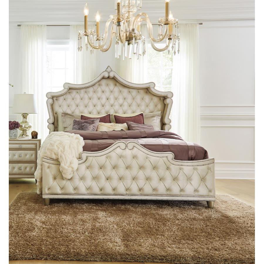  Size_King -- Antonella 223521KE Upholstered Eastern King Panel Bed - Ivory and Camel IMAGE 1