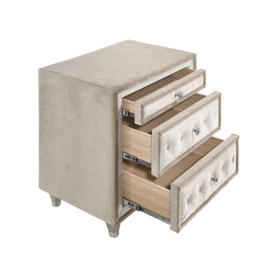  Coaster Furniture Antonella 223522 Upholstered 3-Drawer Nightstand - Ivory and Camel IMAGE 1