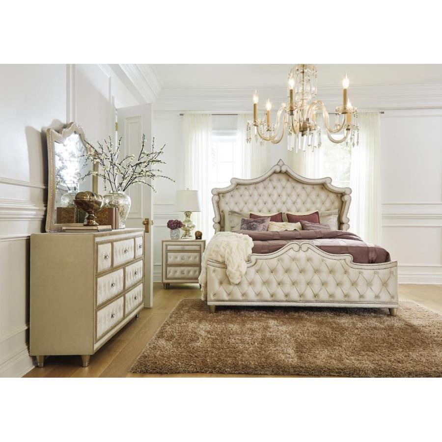  Coaster Furniture Antonella 223522 Upholstered 3-Drawer Nightstand - Ivory and Camel IMAGE 4