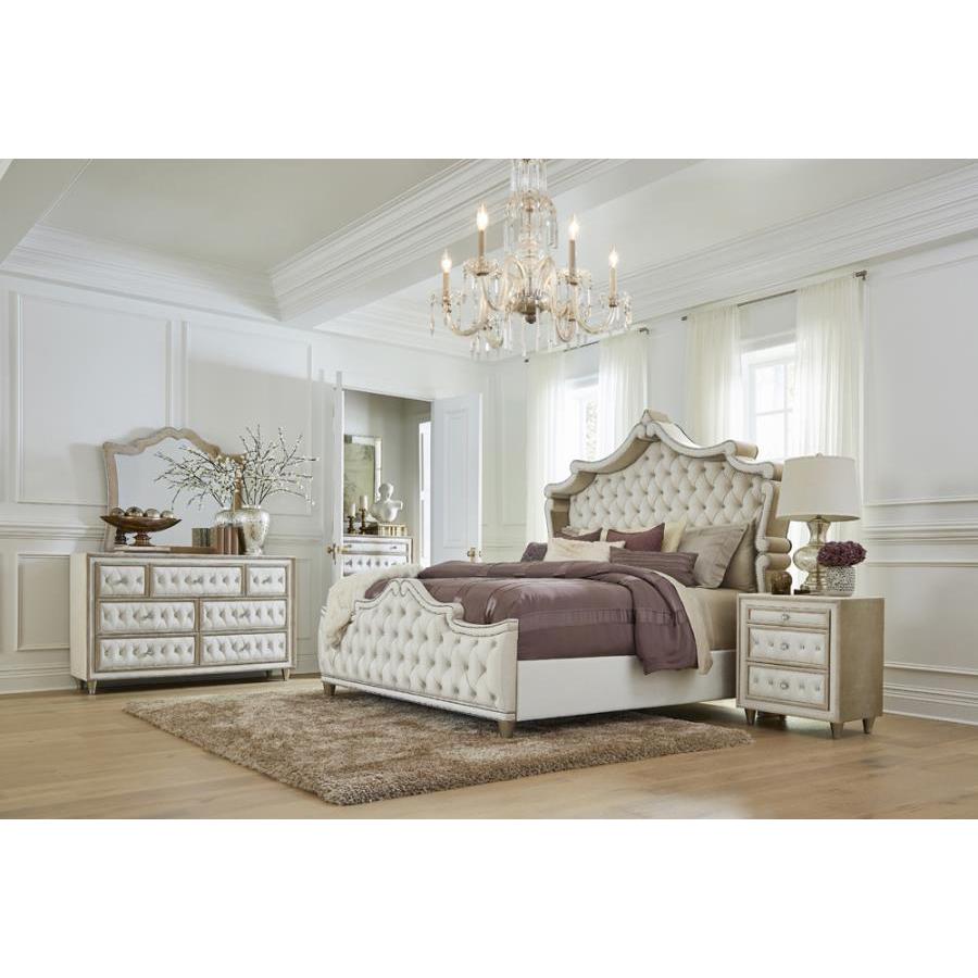  Coaster Furniture Antonella 223522 Upholstered 3-Drawer Nightstand - Ivory and Camel IMAGE 5