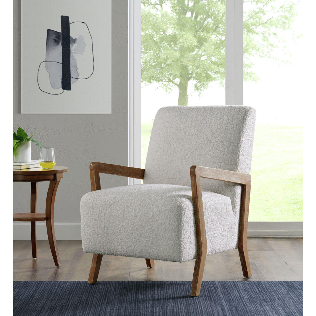  Elements International Enzo Accent Chair Sheep Skin White IMAGE 1