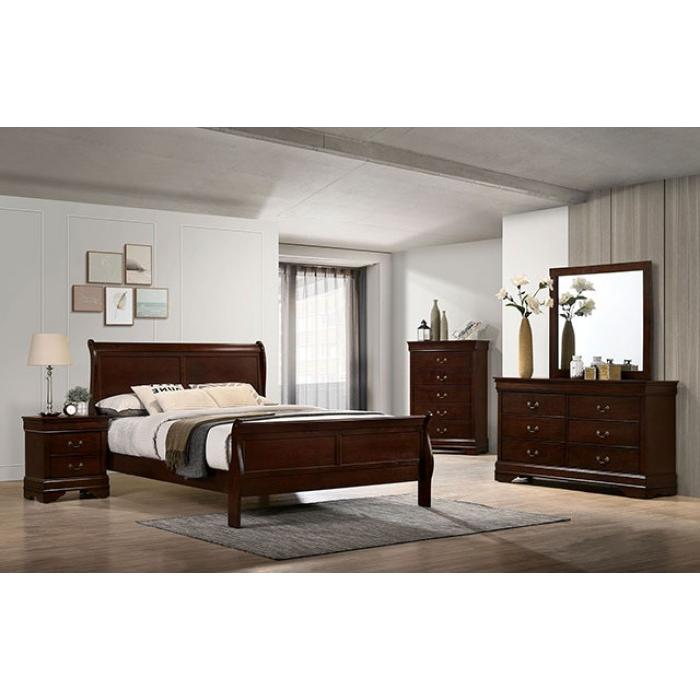  Color_Cherry  Size_King  -- Furniture of America Louis Philippe Sleigh Bed IMAGE 4