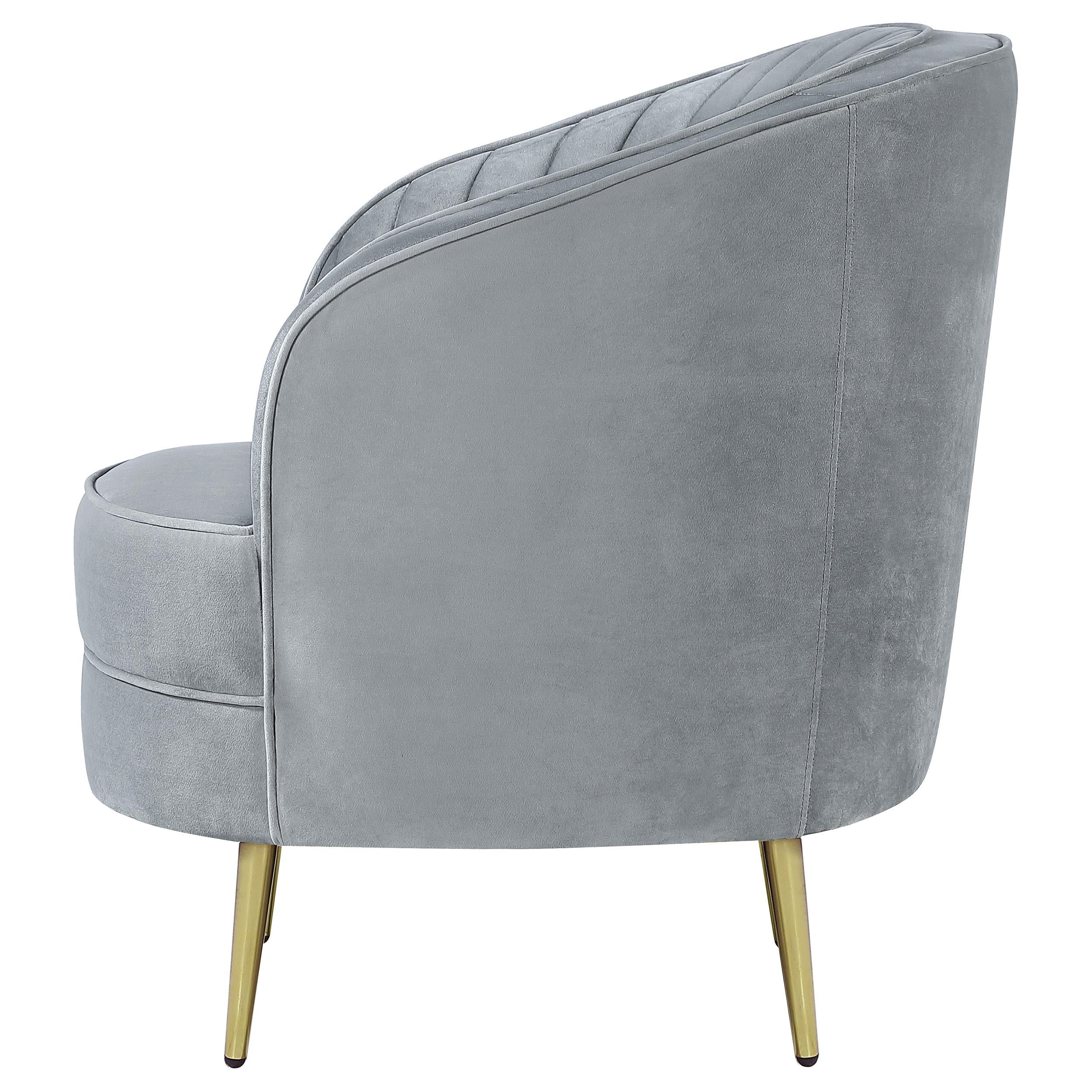  Coaster Furniture Sophia 506866 Upholstered Channel Tufted Barrel Accent Chair - Grey IMAGE 4