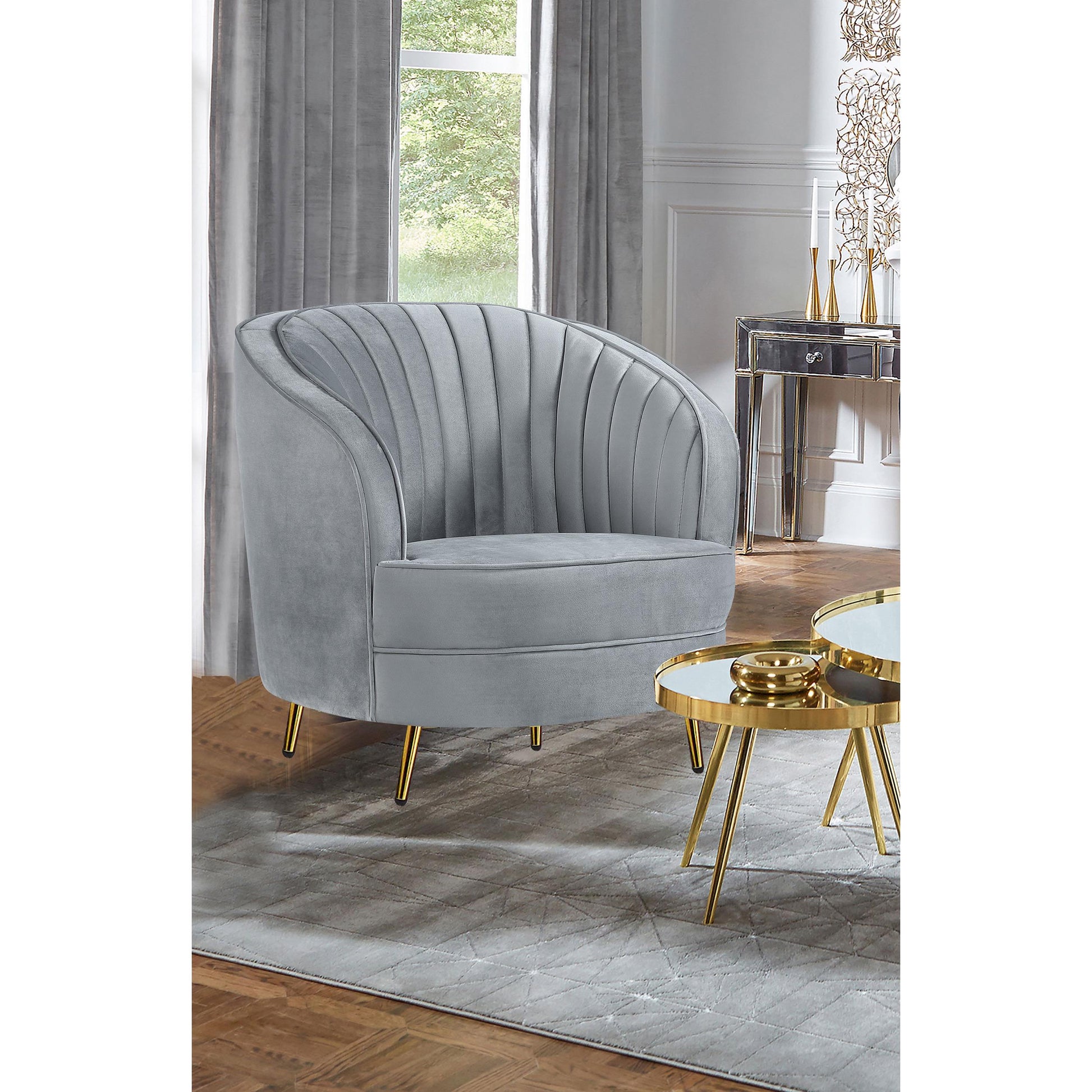  Coaster Furniture Sophia 506866 Upholstered Channel Tufted Barrel Accent Chair - Grey IMAGE 7