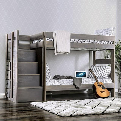  Furniture of America Ampelios AM-BK102GY-BED-SLAT Twin/Twin Bunk Bed IMAGE 1