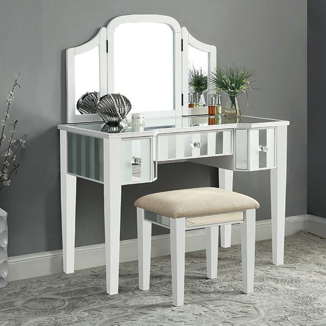  Furniture of America Cyndi CM-DK6361WH-UPS3 Vanity w/ Stool IMAGE 1