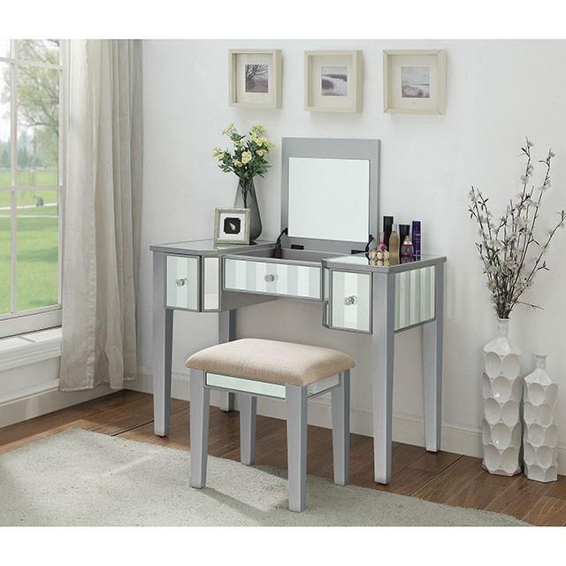  Furniture of America Joyce CM-DK6385SV-UPS3 Vanity w/ Stool IMAGE 1
