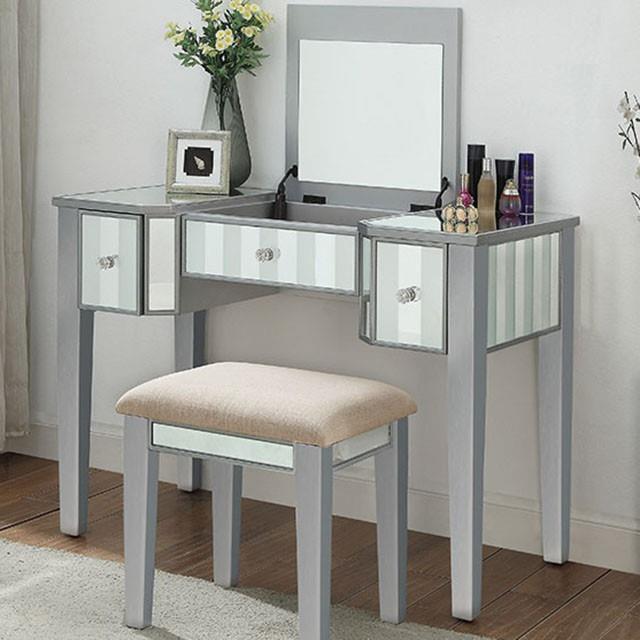  Furniture of America Joyce CM-DK6385SV-UPS3 Vanity w/ Stool IMAGE 1