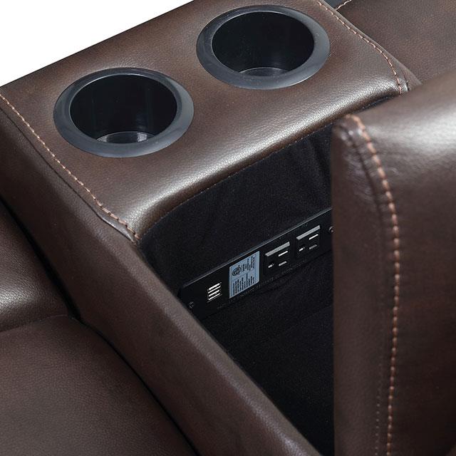  Furniture of America Chenai Reclining Leatherette Loveseat with Console CM6297-LV-VN IMAGE 4
