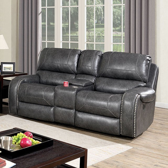  Furniture of America Walter Reclining Leather Look Loveseat with Console CM6950GY-LV IMAGE 1