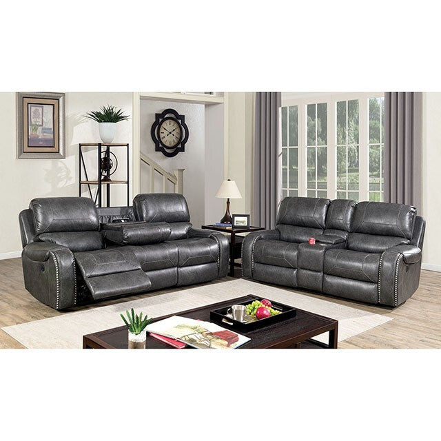  Furniture of America Walter Reclining Leather Look Loveseat with Console CM6950GY-LV IMAGE 1