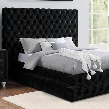  Color_Black  Size_Queen  -- Furniture of America Stefania Upholstered Platform Bed IMAGE 1
