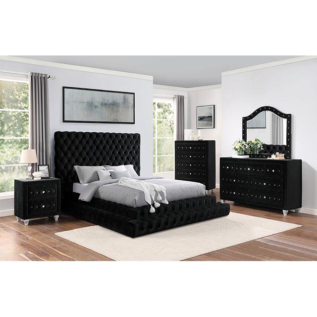  Color_Black  Size_Queen  -- Furniture of America Stefania Upholstered Platform Bed IMAGE 2
