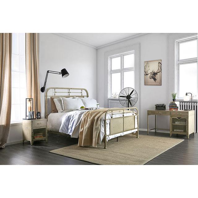  Color_Distressed Ivory  Size_California King  -- Haldus Metal Bed IMAGE 1