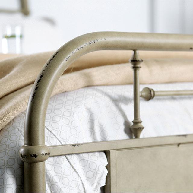  Color_Distressed Ivory  Size_California King  -- Furniture of America Haldus Metal Bed IMAGE 2