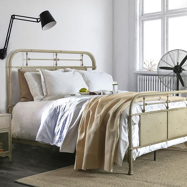  Color_Distressed Ivory  Size_California King  -- Furniture of America Haldus Metal Bed IMAGE 3