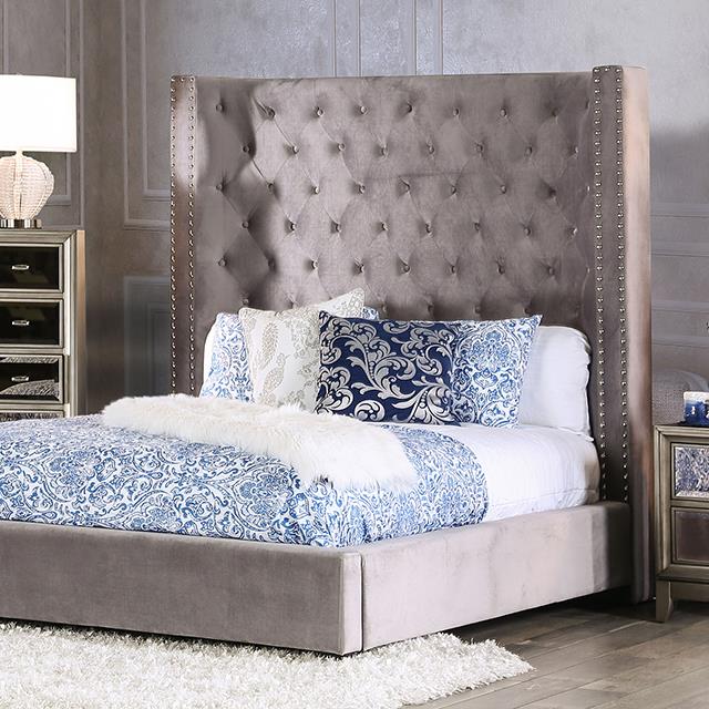  Color_Grey  Size_King  -- Rosabelle Upholstered Platform Bed IMAGE 1