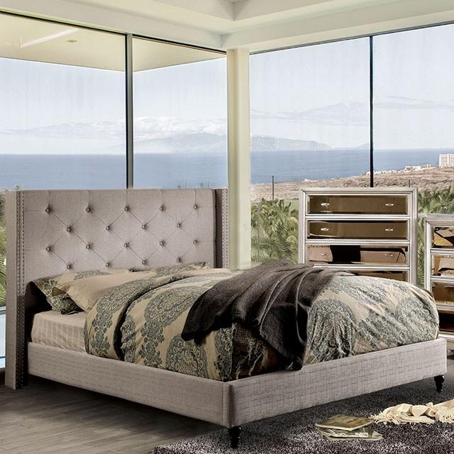  Color_Warm Grey  -- Furniture of America Anabelle King Upholstered Platform Bed IMAGE 1