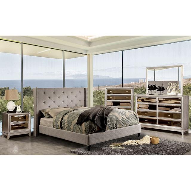  Color_Warm Grey  -- Furniture of America Anabelle King Upholstered Platform Bed IMAGE 2