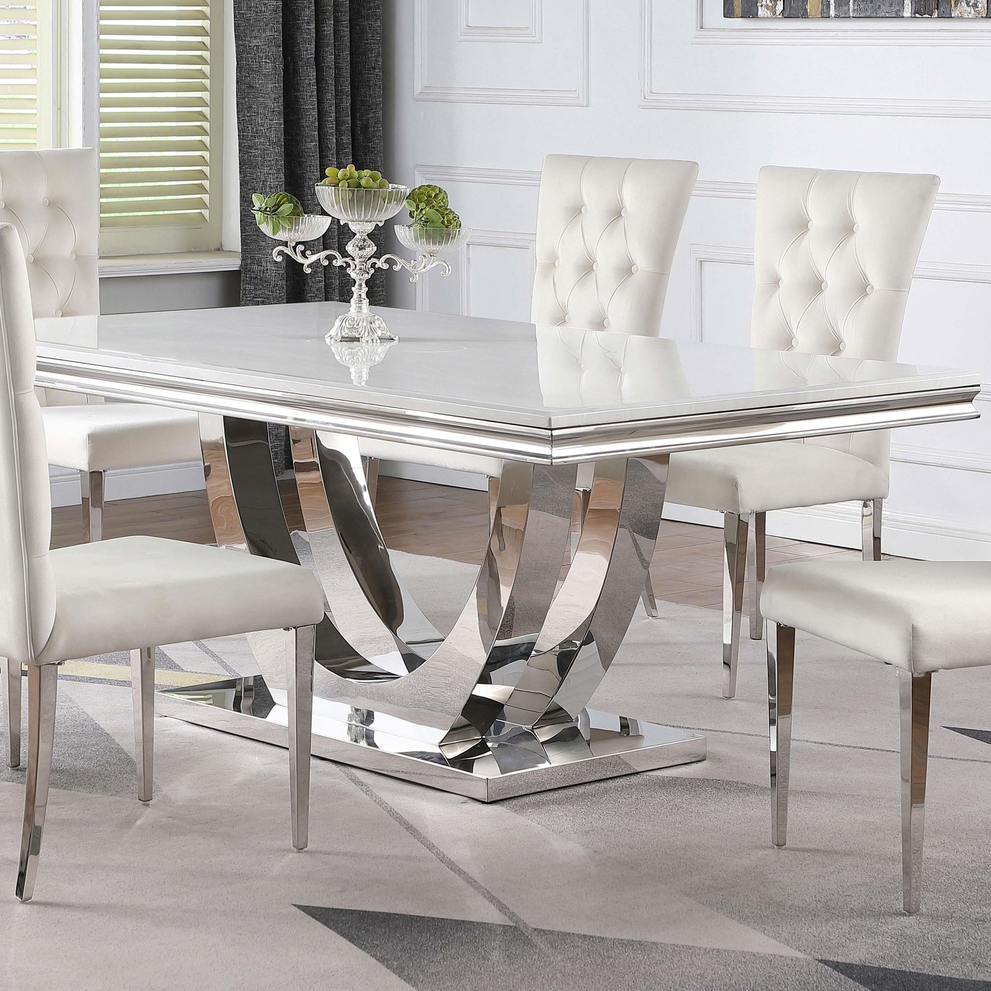  Coaster Furniture Kerwin 111101 Rectangular 71-inch Stone Top Dining Table - White IMAGE 4