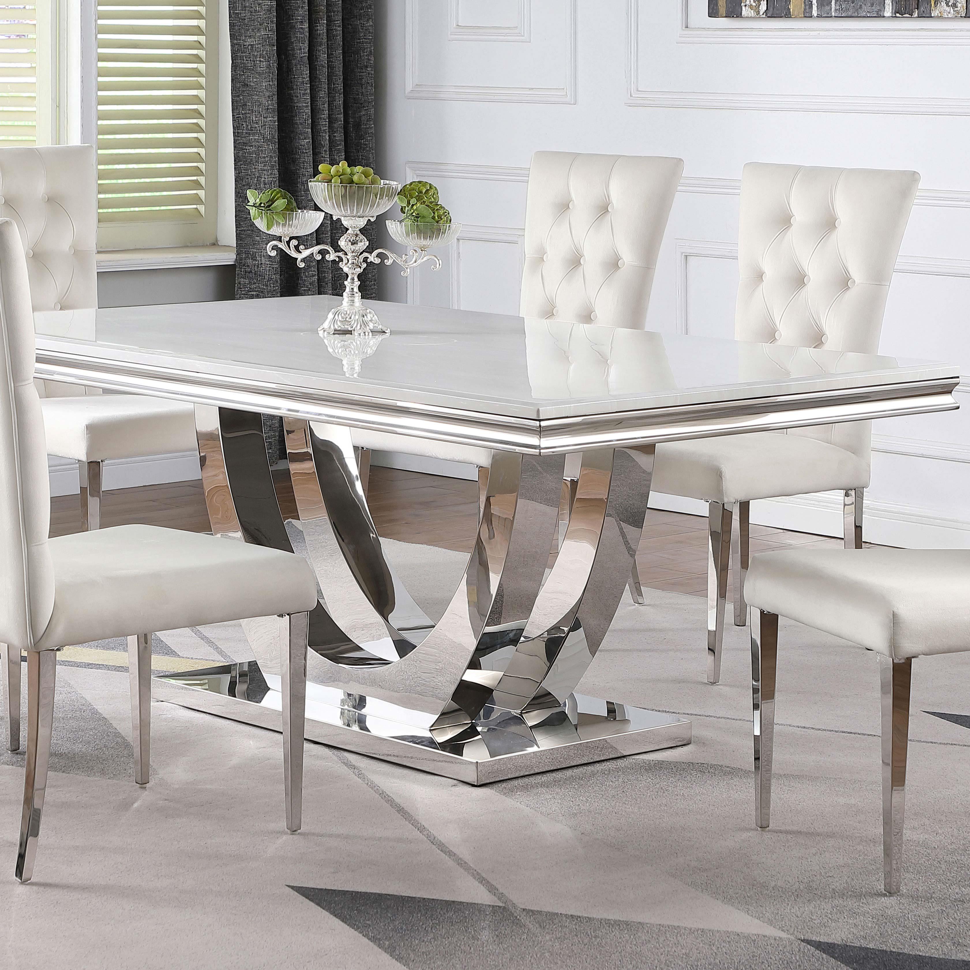  Coaster Furniture Kerwin 111101 Rectangular 71-inch Stone Top Dining Table - White IMAGE 4