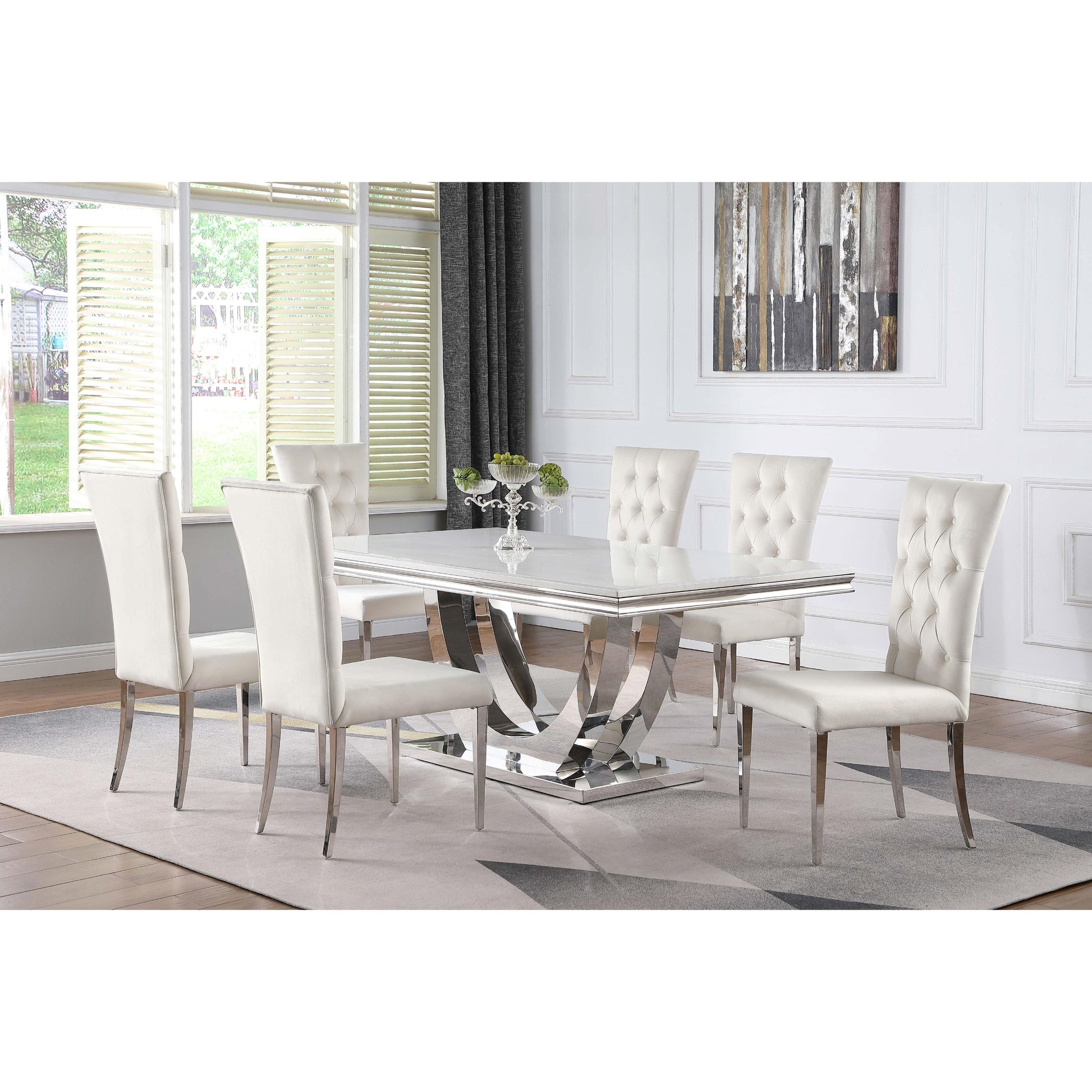  Coaster Furniture Kerwin 111101 Rectangular 71-inch Stone Top Dining Table - White IMAGE 5