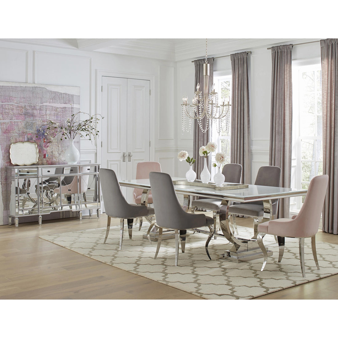  Coaster Furniture Antoine 108811 Rectangular 95-inch Glass Top Dining Table - White IMAGE 1